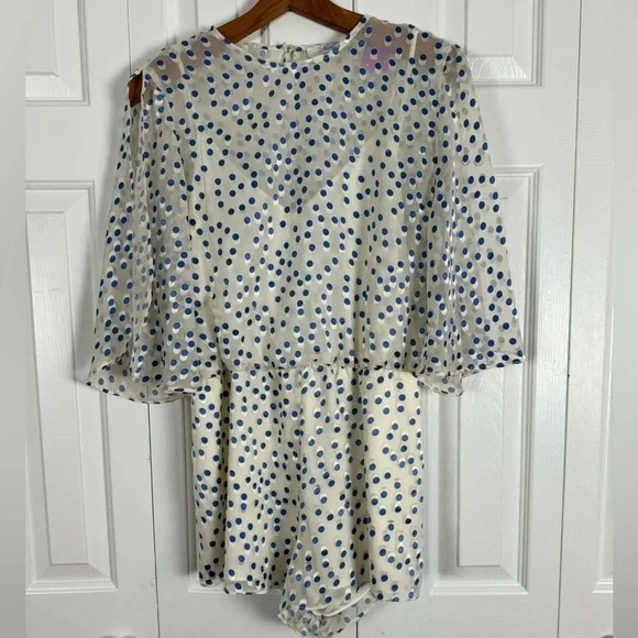 Lovers and Friends Blue and Cream Polka Dot Short Pants Romper - Picture 10 of 11
